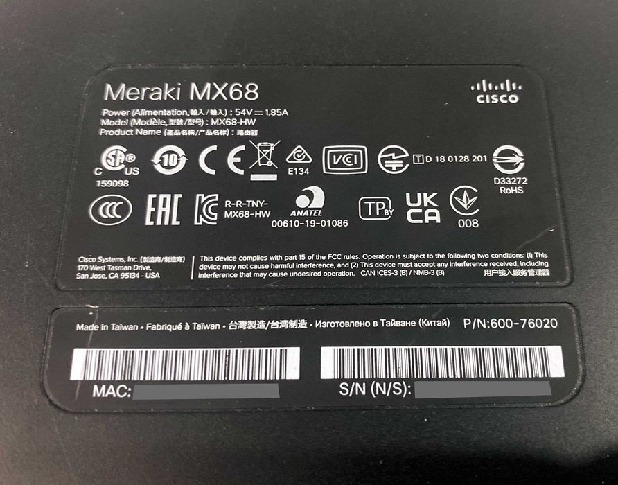 Межсетевой экран Cisco Meraki MX68
