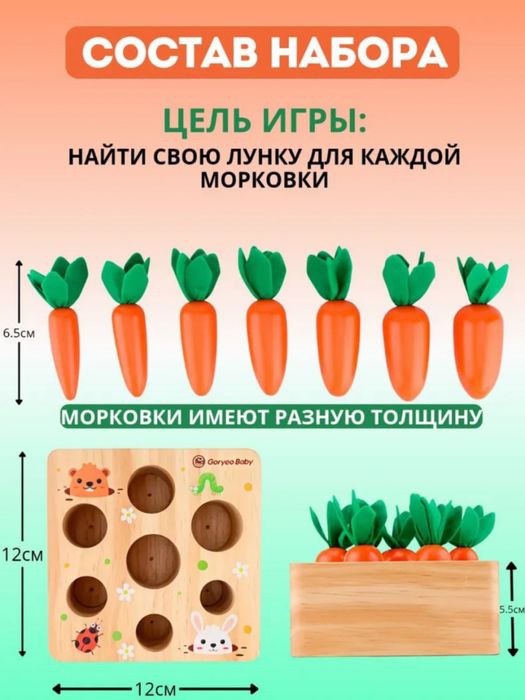O'yinchoq, Kichkintoylar uchun Montessori Sabzi yog‘och Sorter