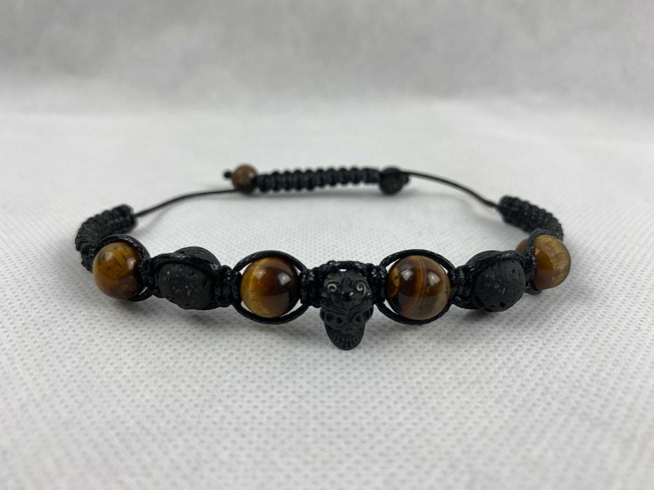 Ръчно изработена гривна-Тигрово око и черен вулканичен камък (лава)