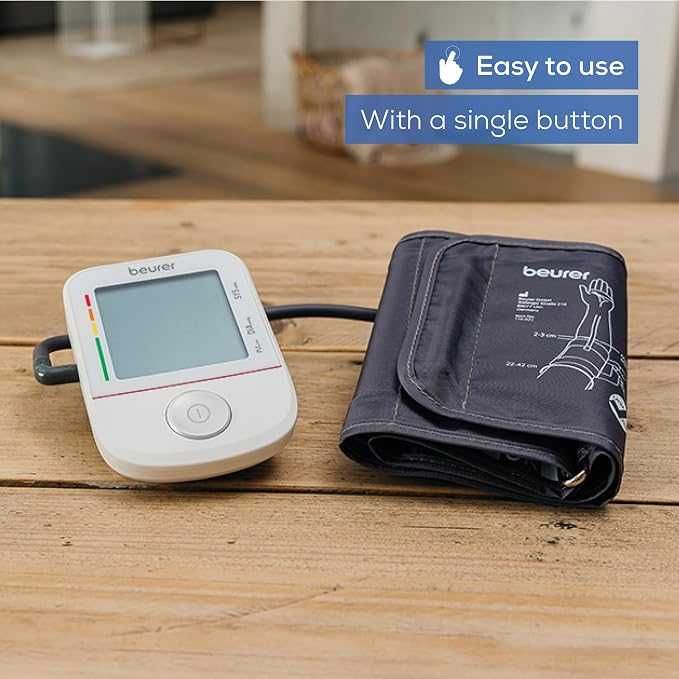 Апарат за кръвно Beurer BM 38, Индикатори за аритмия, Риск, Памет чрез приложение, USB-C, 22-42 см.