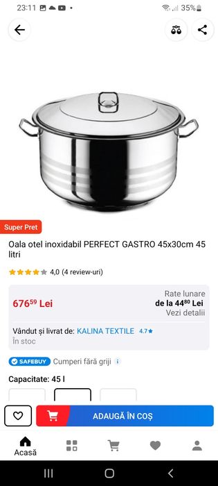 Cratiță inox Profesiona 45 L (45  x 30 ) Ofertă 489 Lei
