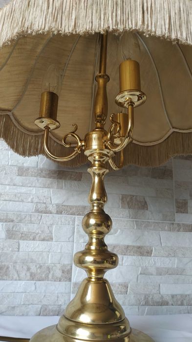 Стара настолна месингова лампа с три гнезда - Антика