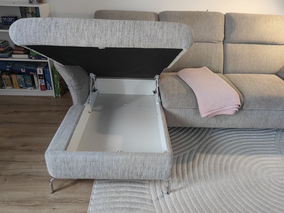 Canapea FAMMARP 3 locuri cu şezlong, stanga metal/Viarp bej/maro