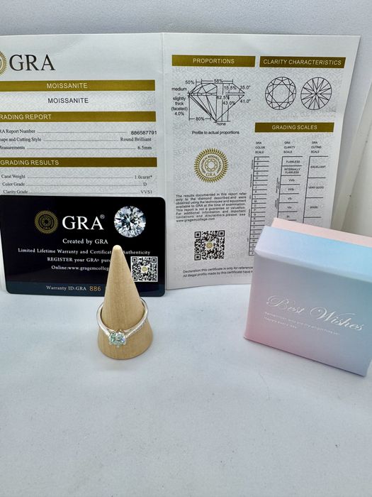 Сребърен пръстен с мойсанит (Диамант) 1 карат