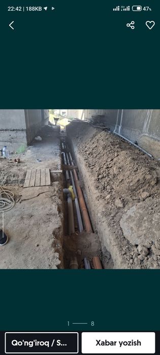 Транша Ура Яма Падивол Тунел казиш ишлари Сантихника полне устанобкала