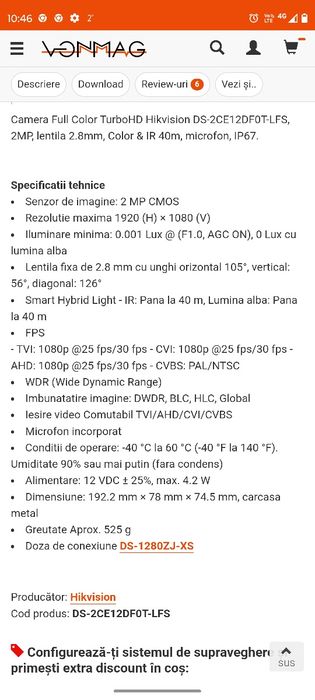 Cameră video color Hikvision