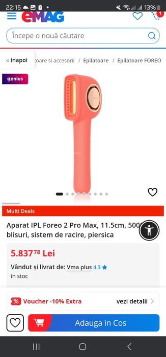 Aparat IPL Foreo 2 Pro Max, 11.5cm, 500000 blisuri, sistem de racire,