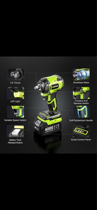 Акумулаторен Безчетков ударен Гайковерт RobusTrue 800Nm 2800об. 2х 4Ah