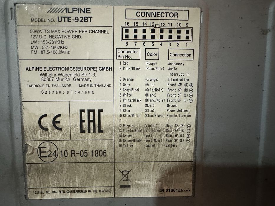 Магнитола Alpine UTE-92BT