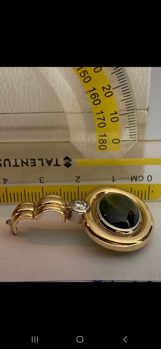 Lant superb aur galben 18k +pandantiv cu turmalin + diamant 0.3ct