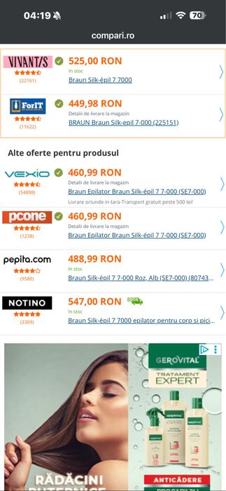 EPILATOR Braun SE7000/40pensete/2viteze/ACUMULATOR