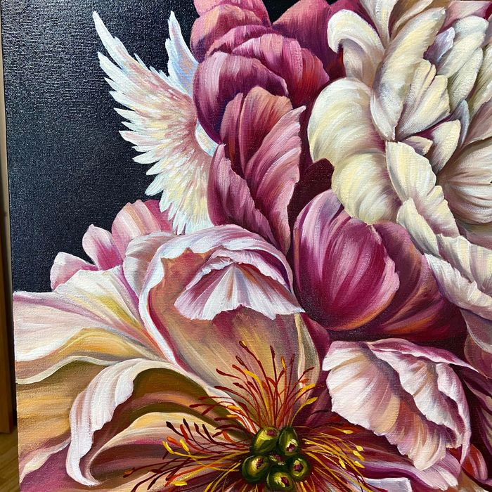 Картина  маслом цветы