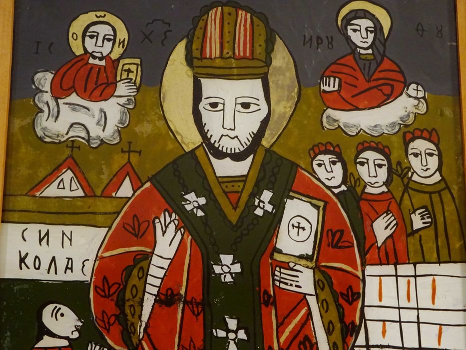 Icoana Sfantul Nicolae, pictura pe sticla de Feur Gheorghe, Nicula