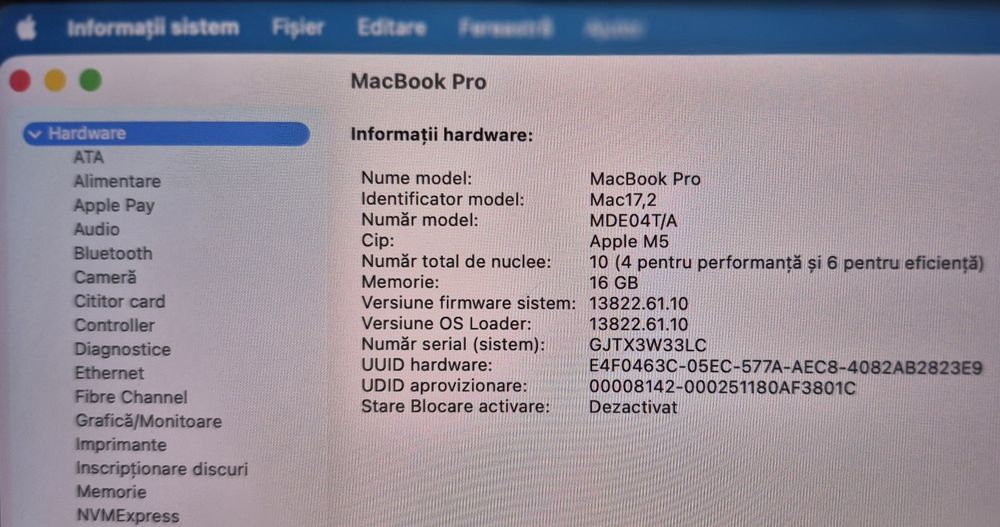 Apple MacBook 14" Pro M5 16GB RAM 512GB garantie 2027