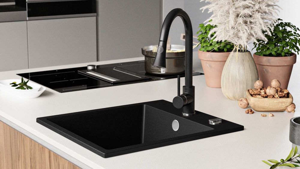 Кухненска Мивка от гранит модел РИГА XL 430 x 500 mm - Черна