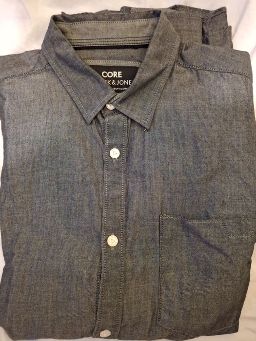 Намалена - Мъжка сива риза CORE BY JACK & JONES, номер S, без следи от
