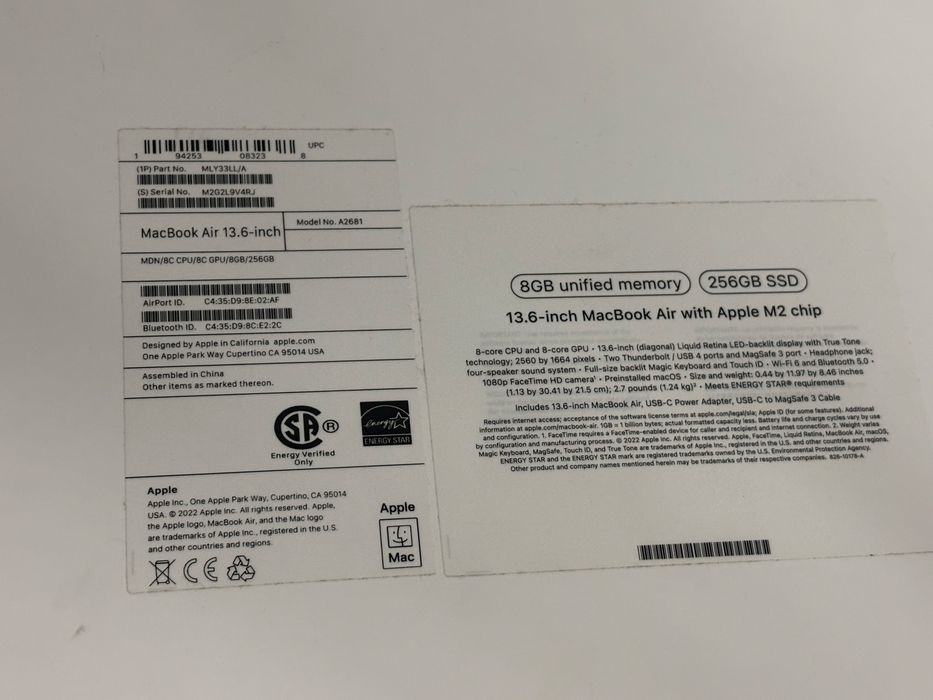 Macbook M2/8/256/87%/605 циклов