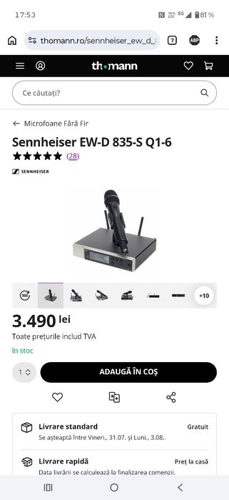 Microfon wireless Senheiser ew-d 835( shure beta58 sm 58)