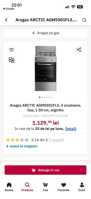 Aragaz Arctic pe gaz