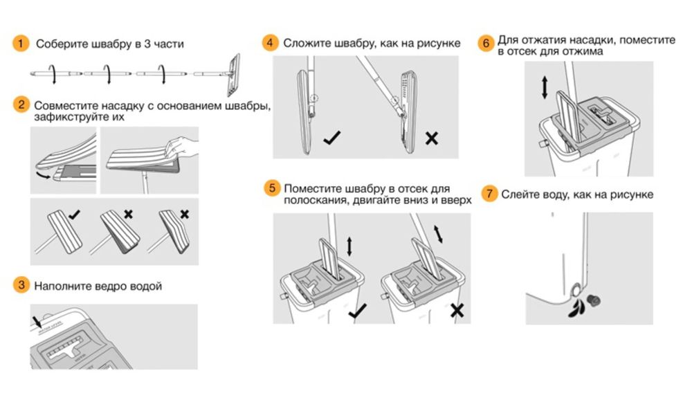 Швабра с вертикальным отжимом и двухкамерным ведром