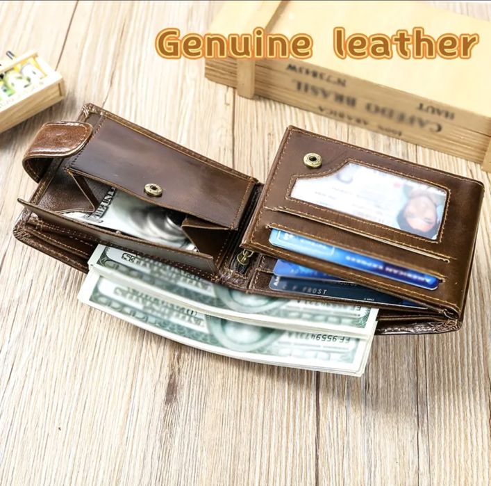 Мъжки защитени RFID кожени портфейли/Модерни и удобни в черно и кафяво