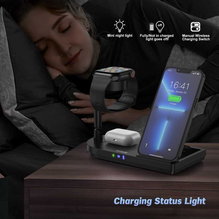 4 в 1 безжична зарядна станция Qi 15W за телефон,Apple Watch и AirPods