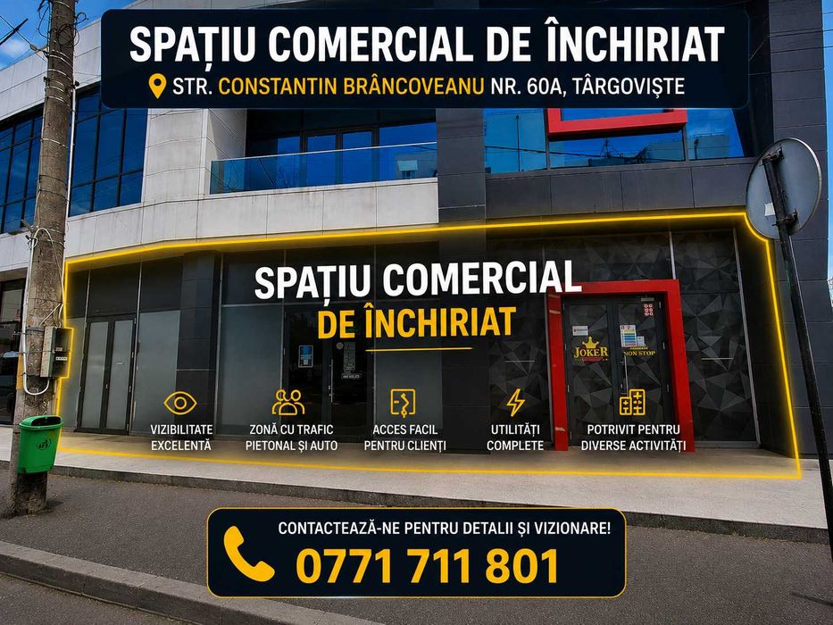 Spatiu comercial PREMIUM de inchiriat – 345 MP – STR. CONSTANTIN BRÂNCOVEANU 60A, TÂRGOVIȘTE