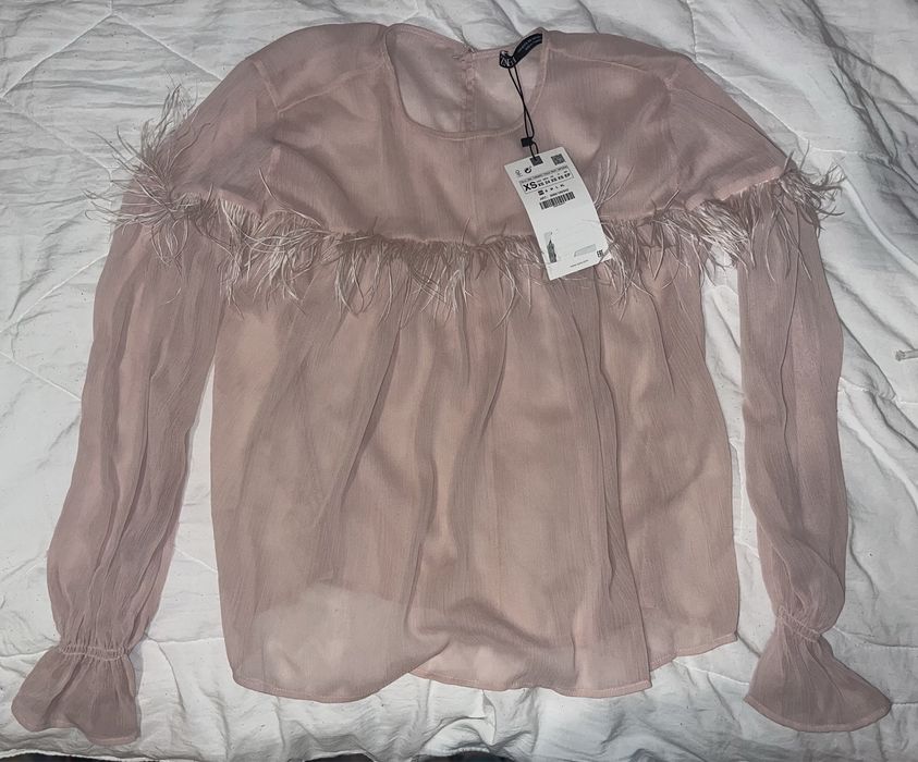 Нова дамска блуза с пера, плетена  пуловер паус зара pause zara guess