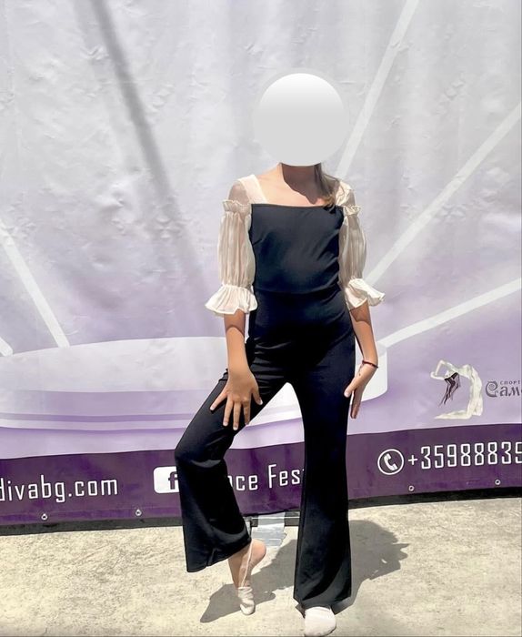 Черен гащеризон с тюлени ръкави, елегантен, за дете