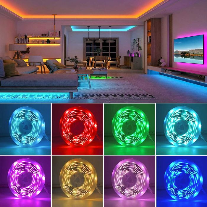 RGB LED лента 10m стайна лампа, APP контрол гъвкава лента за декорация