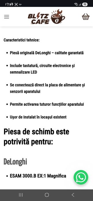 Placa/modul comanda panou frontal DeLonghi