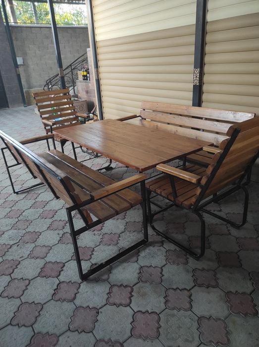 Скамейка, стол 2×1м, кресла