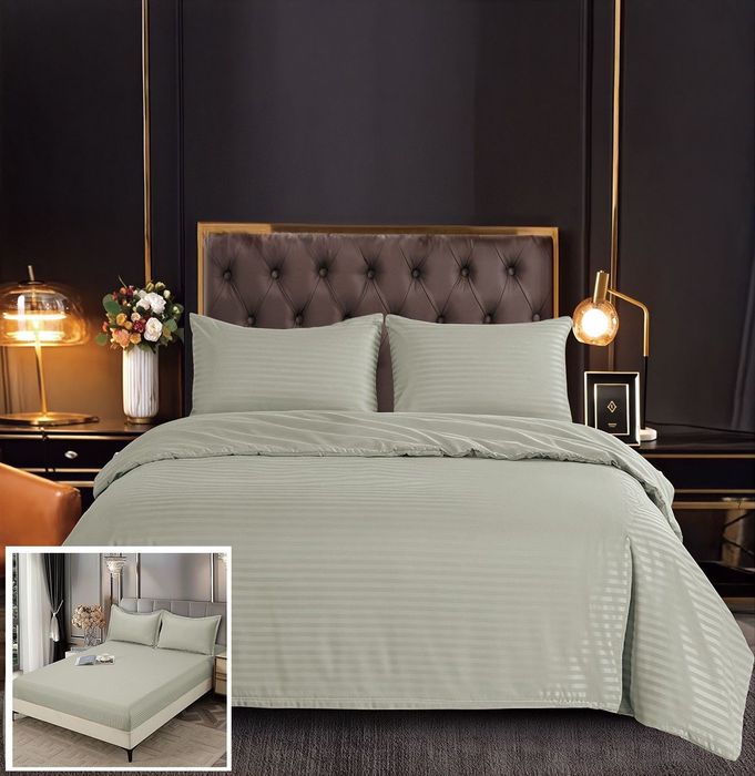 Lenjerie Damasc Merlin Dx004, Damasc, 4 Piese, Cu Elastic, Bej