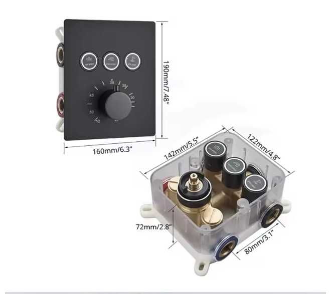 Baterie pentru dus incastrata termostatica cu 2 cai nikel periat