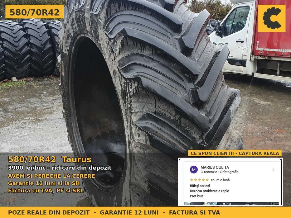 Anvelope Cauciucuri 580/70R42 580/70 R42 20.8R42 20.8-42 5807042 Taurus Tractor Punte Spate Tractiune SH Second Hand IEFTIN Garantie 1 An Factura TVA