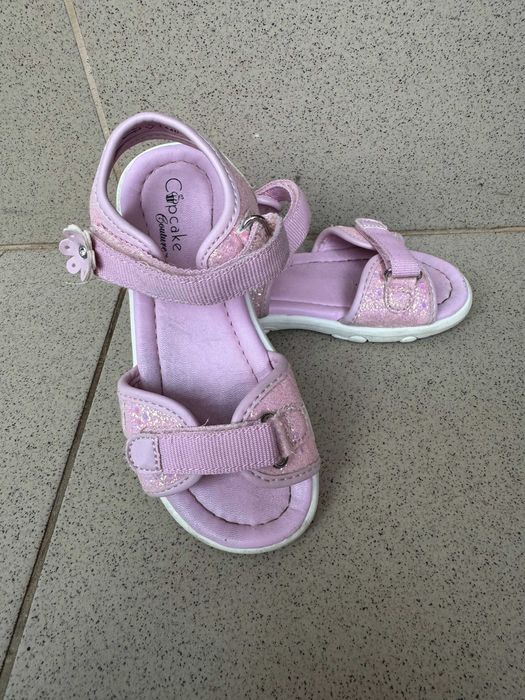 Sandalute Cupcake Couture roz cu sclipici si cu floricele pentru fetite, nr. 27