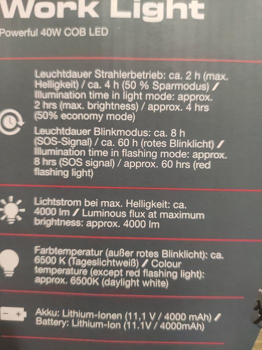 Proiector reflector de lucru lanterna Parkside Performance