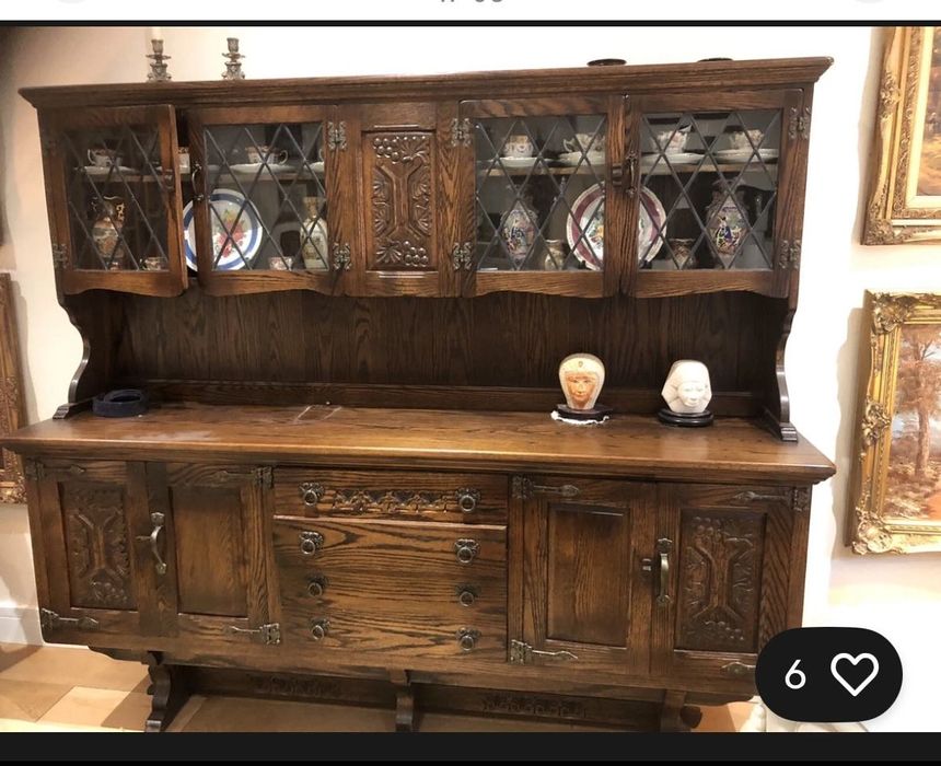 Mobilă stejar(masiv), stil Tudor, bufet vitrină, rustic, clasic