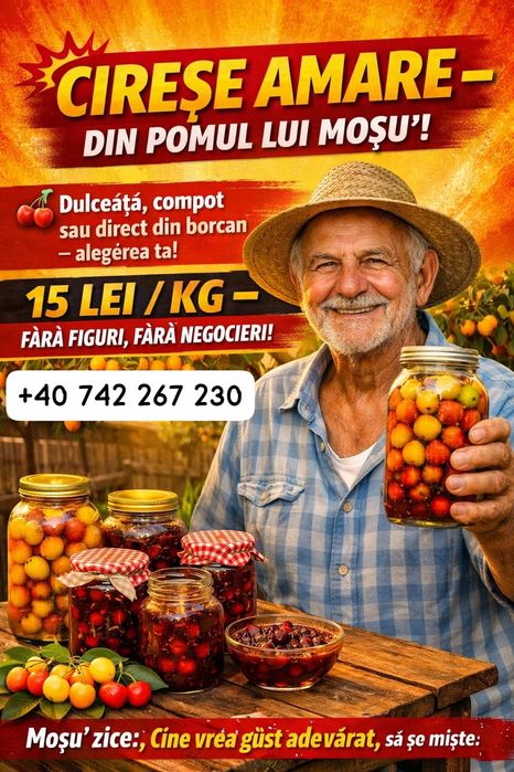 CIREȘE AMARE — DIRECT DIN COPAC!  Din mijlocul Constanței, culese azi,doar gust autentic! Dulceață, compot, sau mănânci direct din pumn ,15 lei/kg