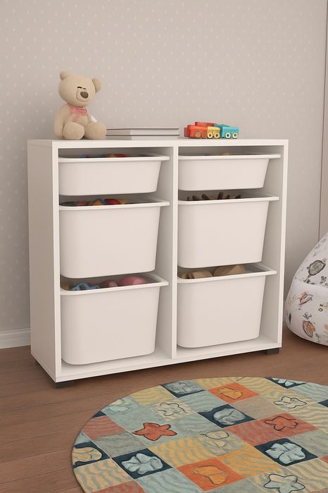 Шкаф за Играчки с 6 Кошници – Многофункционално Решение за Ред
