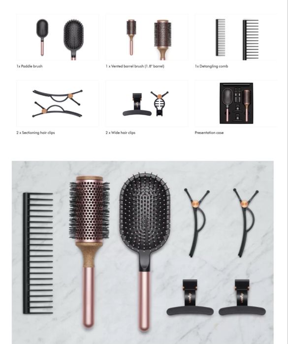 Луксозен комплект за стилизиране Dyson четки, гребен и шноли
