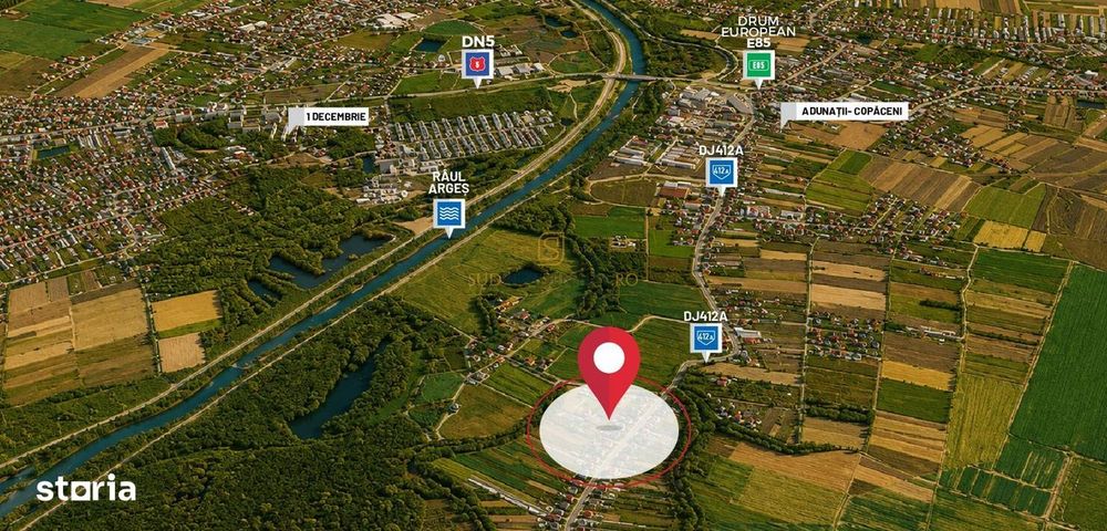 Teren intravilan – Adunatii Copaceni | 3.399 mp | Ideal investitie