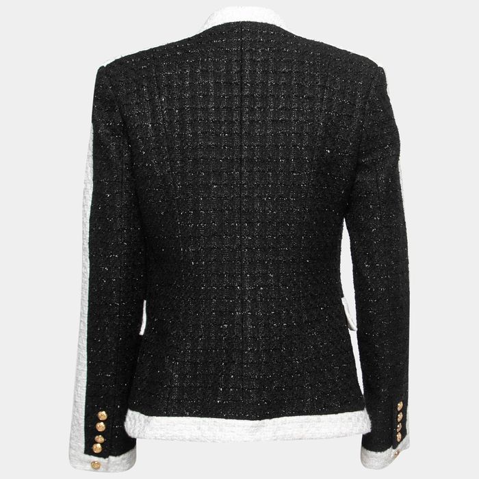 Sacou damă tweed negru cu nasturi aurii Balmain, mărimea 34/XS