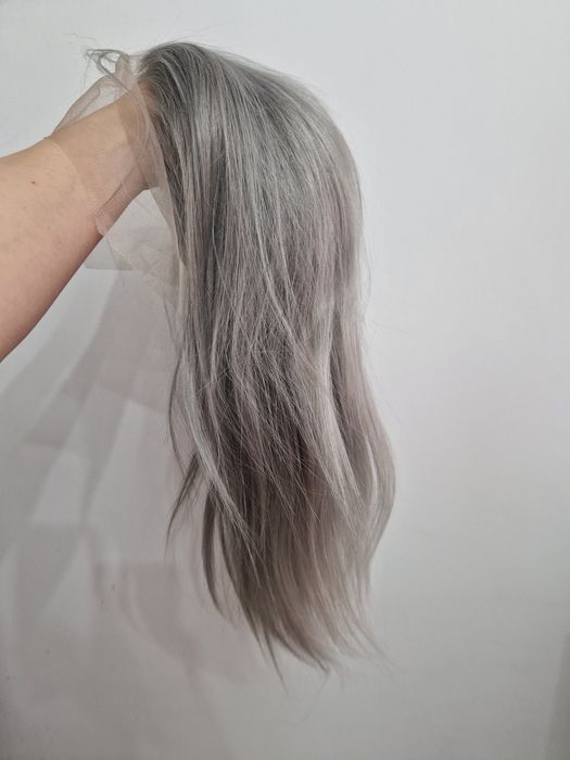Peruca gri argintiu 100% par natural uman lace dantela Noua