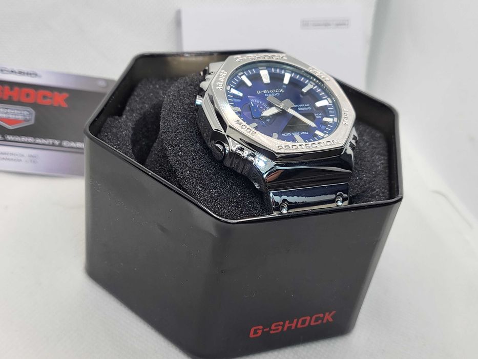 Ceas Sport Casio g shock Full metal GM B2100 Silver Blue Nou,Garantie 2 ani