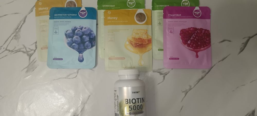 тканевые маски 6 шт + биотин
