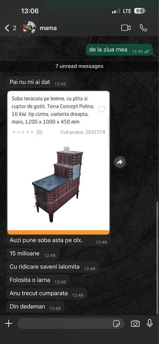 Soba teracota prin lemne- cu plita si cuptor de gatit- stare ft buna