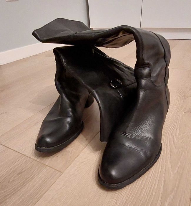Cizme piele negre cu fermoar lateral