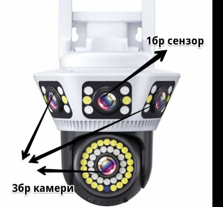 Пълноцветна панорамна 6K Wi-Fi камера за нощно виждане/ 3 Камери