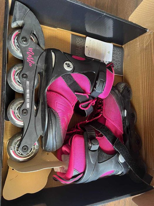 Ролери INLINE К2 32-37 GIRL, Шлем, наколенки, налакътници, ръкавици